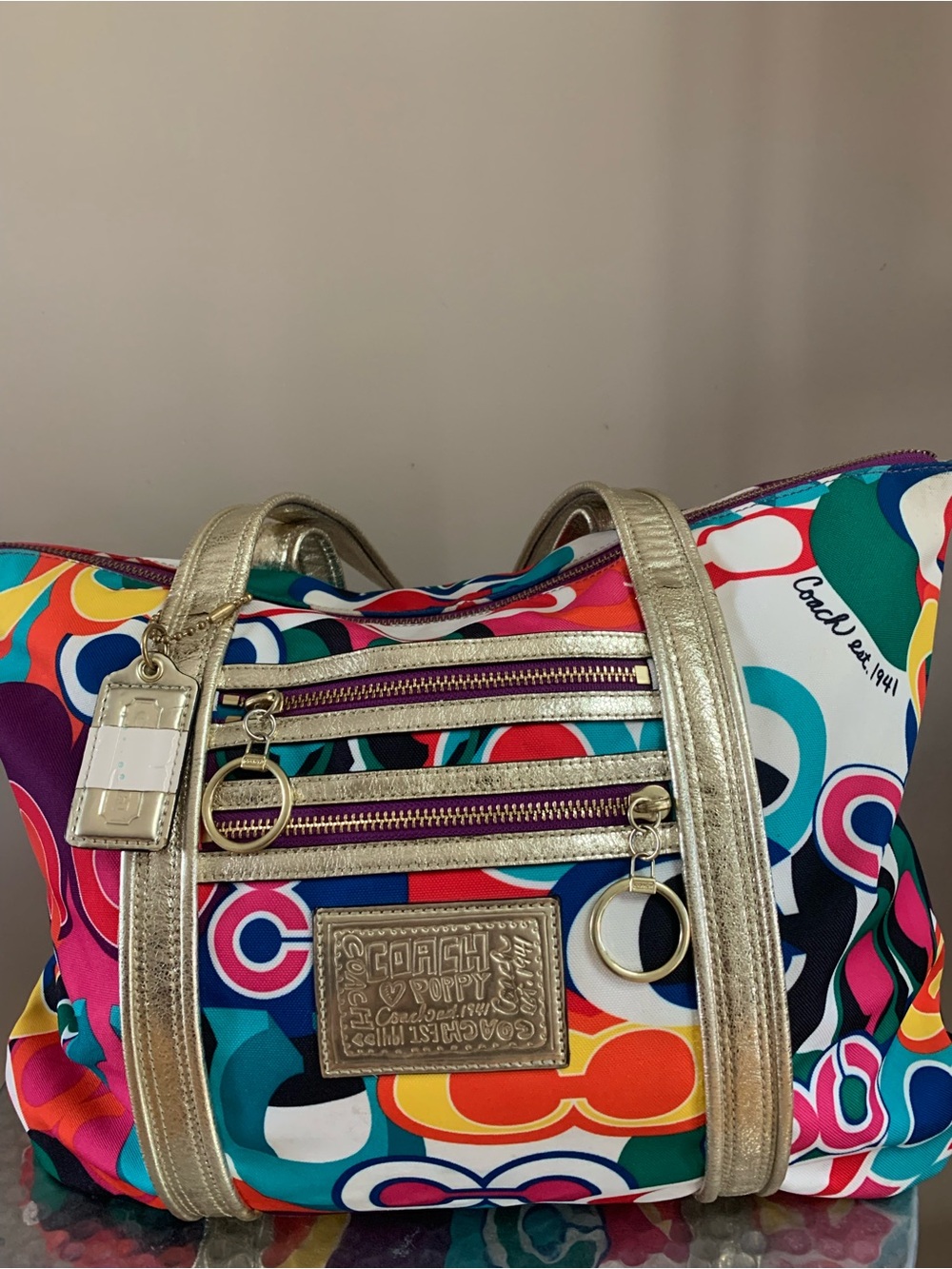 Vintage Y2K Coach Poppy Graffiti Glam Tote Bag 13839